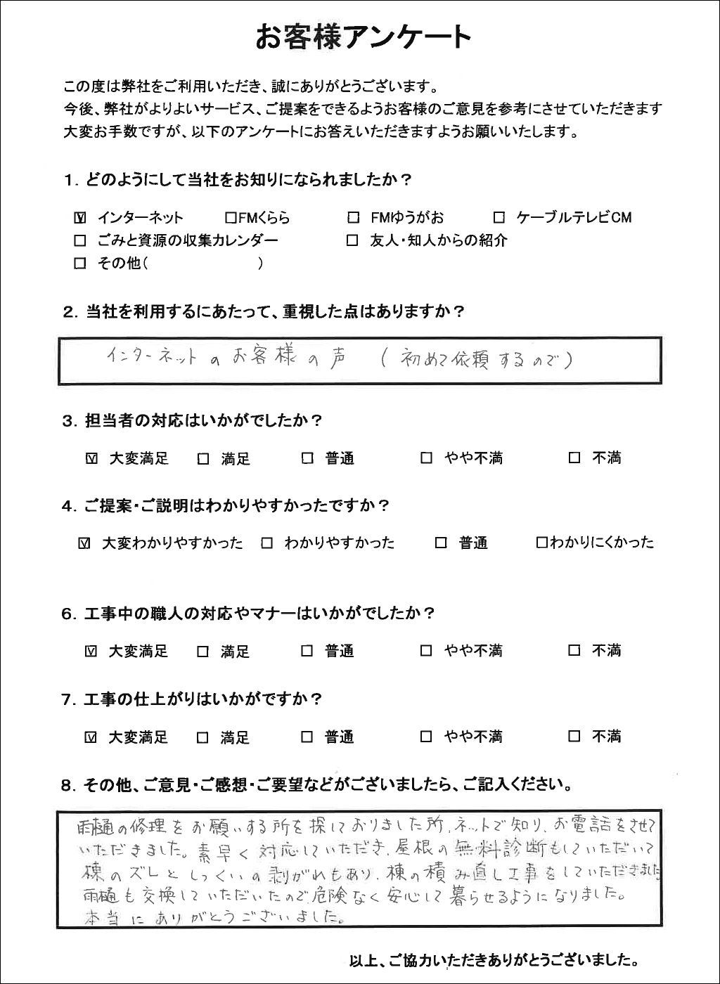 栃木市で雨樋の修理をされたh様の声 栃木市の屋根修理 雨漏り修理なら関口平蔵瓦店
